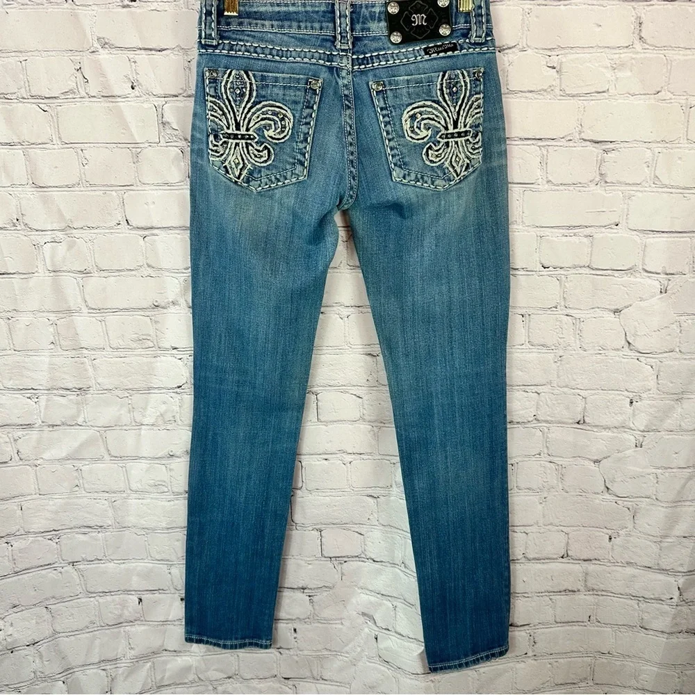 Miss Me low rise Y2K Distressed Skinny Jeans womens 27 embellished boho festival